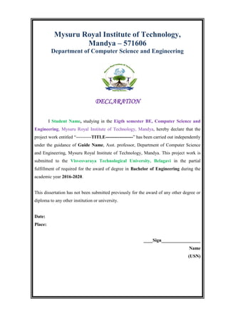 Prof Chethan Raj C, Final year Project Report Format | PDF