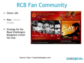 RCB Fan Community<br />Source: http://royalchallengers.com<br />Client: USL<br />Plan + Build + Engage<br />Strategy for t...