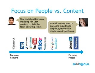 Focus on People vs. Content
           Most social platforms are
           including rich user
           profiles, to sh...