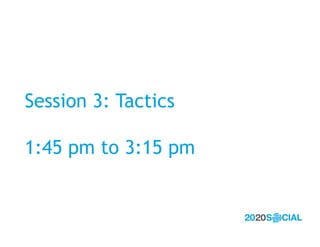 Session 3: Tactics

1:45 pm to 3:15 pm
 