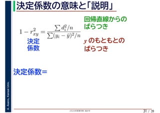 2020年度春学期　統計学
A.Asano,KansaiUniv.
/ 3931
1 − r2
xy =
d2
i /n
(yi − ¯y)2/n
y
 