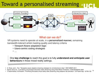 Toward a personalised streaming
• S. Rossi, and L. Toni. “Navigation-aware adaptive streaming strategies for omnidirection...