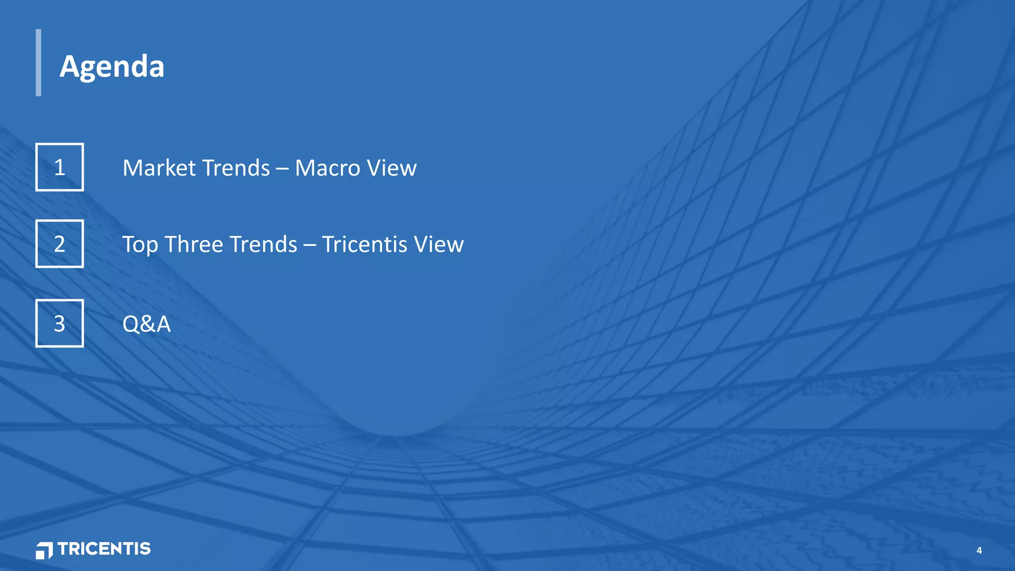 4
Market Trends – Macro View
Top Three Trends – Tricentis View
Q&A
1
2
3
Agenda
 