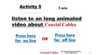 Coaxial Cables 12
Activity 5 5 min
listen to an long animated
video about Coaxial Cables
Press here
for on line
Press here
for off lineOR
Eng. & Educator Osama Ghandour
Assiut STEM School
 