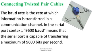Connecting Twisted Pair Cables
The baud rate is the rate at which
information is transferred in a
communication channel. In the serial
port context, "9600 baud" means that
the serial port is capable of transferring
a maximum of 9600 bits per second.
Osama Ghandour Geris
Assiut STEM School
 