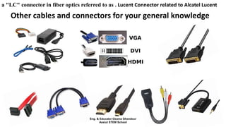 a "LC" connector in fiber optics referred to as . Lucent Connector related to Alcatel Lucent
Other cables and connectors for your general knowledge
Eng. & Educator Osama Ghandour
Assiut STEM School
 