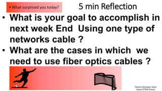 5 min Reflection
• What is your goal to accomplish in
next week End Using one type of
networks cable ?
• What are the cases in which we
need to use fiber optics cables ?
Osama Ghandour Geris
Assiut STEM School
 
