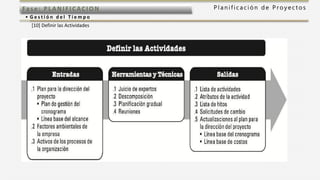P l a n i f i c a c i ó n d e P r o y e c t o sFas e: PL ANI F I CACI ON
• G e s t i ó n d e l T i e m p o
[10] Definir las Actividades
 