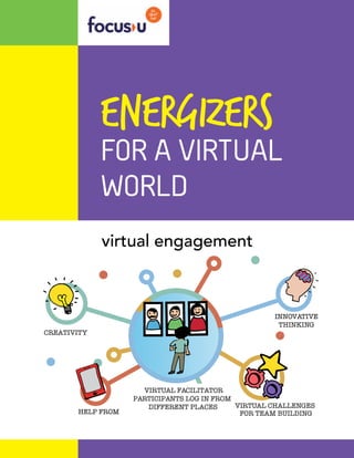 1
ENERGIZERS
FOR A VIRTUAL
WORLD
TECHNOLOGY
VIRTUAL FACILITATOR
PARTICIPANTS LOG IN FROM
DIFFERENT PLACES
CREATIVITY
INNOVATIVE
THINKING
HELP FROM
VIRTUAL CHALLENGES
FOR TEAM BUILDING
 