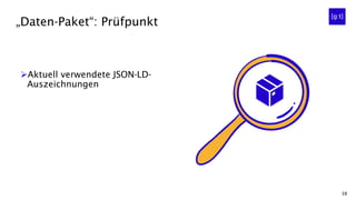 38
„Daten-Paket“: Prüfpunkt
➢Aktuell verwendete JSON-LD-
Auszeichnungen
 