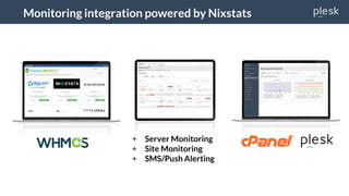 Monitoring integration powered by Nixstats
+ Server Monitoring
+ Site Monitoring
+ SMS/Push Alerting
 
