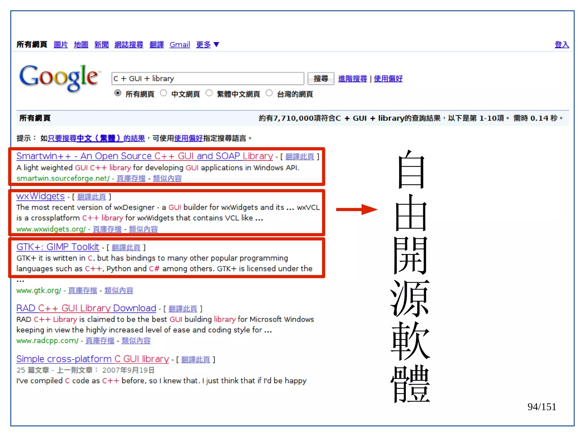 94/151
自
由
開
源
軟
體
 