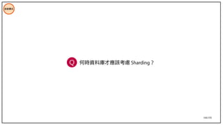166/195
技術模式
何時資料庫才應該考慮 Sharding ？
Q
 
