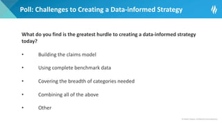 © Health Catalyst. Confidential and proprietary.
Poll: Challenges to Creating a Data-informed Strategy
What do you find is the greatest hurdle to creating a data-informed strategy
today?
• Building the claims model
• Using complete benchmark data
• Covering the breadth of categories needed
• Combining all of the above
• Other
 