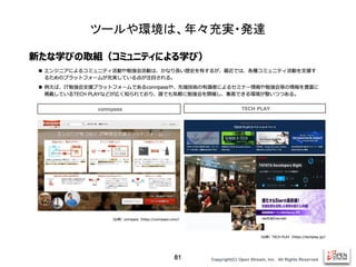 Copyright(C) Open Stream, Inc.　All Rights Reserved.
ツールや環境は、年々充実・発達
81
 