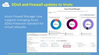 DDoS and Firewall updates to Vnets
https://azure.microsoft.com/en-au/blog/streamline-your-ddos-management-with-new-azure-firewall-manager-capabilities/
 