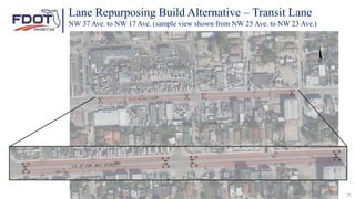 25
Existing No-Build
Lane Repurposing Build Alternative – Transit Lane
NW 37 Ave. to NW 17 Ave. (sample view shown from NW 25 Ave. to NW 23 Ave.)
 