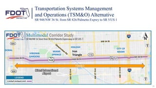 Transportation Systems Management
and Operations (TSM&O) Alternative
SR 948/NW 36 St. from SR 826/Palmetto Expwy to SR 5/US 1
DORAL
VIRGINIA
GARDENS
MIAMI
SPRINGS
HIALEAH
22
CITY OF
MIAMI
TSM&O
Iron
Triangle
 