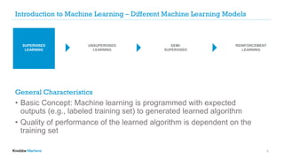 Introduction to Machine Learning – Different Machine Learning Models
General Characteristics
• Basic Concept: Machine lear...