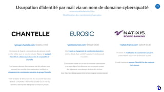 71
Usurpation d’identité par mail via un nom de domaine cybersquatté
Modification des coordonnées bancaires
L’entreprise d...