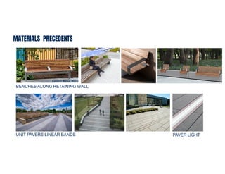 MATERIALS PRECEDENTS
BENCHES ALONG RETAINING WALL
UNIT PAVERS LINEAR BANDS PAVER LIGHT
Eastern Market Metro
 