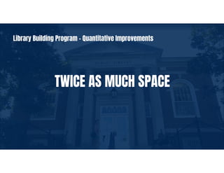 Library Building Program – Quantitative Improvements
TWICE AS MUCH SPACE
 
