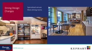 INSPIRE what’s next
 Specialized venues
 More dining rooms
Dining Design
Changes
 