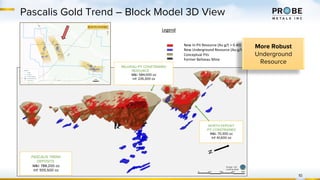 10
Pascalis Gold Trend – Block Model 3D View
Legend
New In-Pit Resource (Au g/t > 0.40)
New Underground Resource (Au g/t > 1.65 or 2.05)
Conceptual Pits
Former Beliveau Mine
PASCALIS TREND
DEPOSITS
M&I: 788,200 oz
Inf: 555,500 oz
NORTH DEPOSIT
PIT CONSTRAINED
M&I: 70,300 oz
Inf: 61,600 oz
BELIVEAU PIT CONSTRAINED
RESOURCE
M&I: 584,000 oz
Inf: 235,300 oz
N
More Robust
Underground
Resource
 