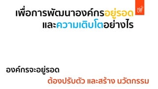 เพื่อการพัฒนาองค์กรอยู่รอด
และความเติบโตอย่างไร
องค์กรจะอยู่รอด
ต้องปรับตัว และสร้าง นวัตกรรม
 