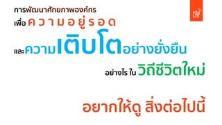 การพัฒนาศักยภาพองค์กร
เพื่อ ค ว า ม อ ยู่ ร อ ด
และความเติบโตอย่างยั่งยืน
อย่างไร ใน วิถีชีวิตใหม่
อยากให้ดู สิ่งต่อไปนี้
 