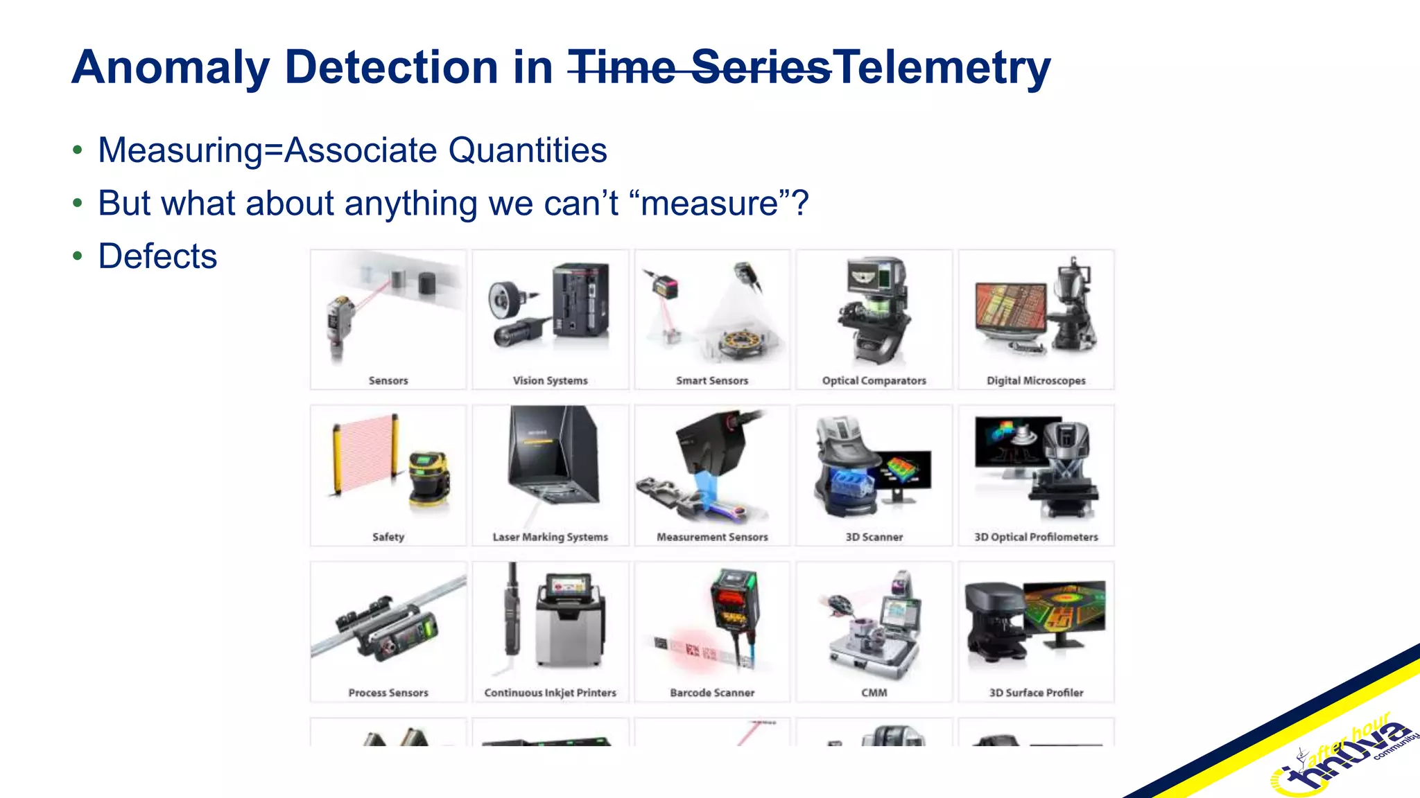 • Measuring=Associate Quantities
• But what about anything we can’t “measure”?
• Defects
Anomaly Detection in Time SeriesTelemetry
 