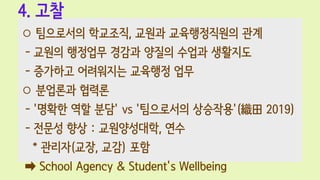4. ??
 ????? ????, ??? ??????? ??
- ??? ???? ??? ??? ??? ????
- ???? ????? ???? ??
 ???? ???
- '??? ?? ??' vs '????? ????'( 2019)
- ??? ?? : ??????, ??
* ???(??, ??) ??
? School Agency & Student's Wellbeing
 