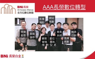 AAA長榮數位轉型
視覺


創意
雲端


儲存 數位
應⽤
直播
規劃
影像
攝影
會員
系統
網站
規劃
網路
⾏銷
顧客
管理
 