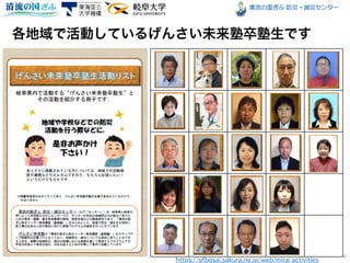 清流の国ぎふ 防災・減災センター
16
https://gfbosai.sakura.ne.jp/web/mirai_activities
 