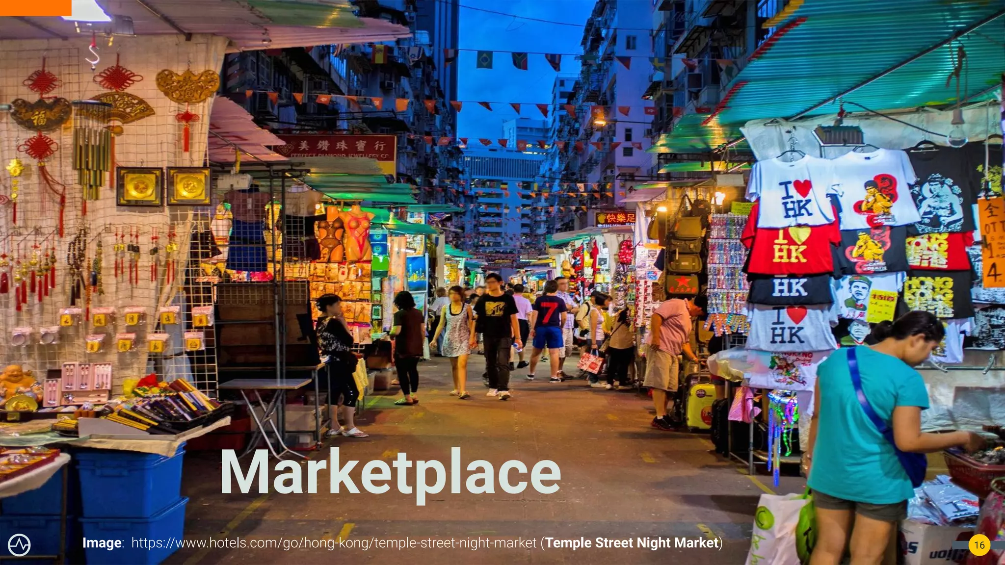 16
Marketplace
Image: https://www.hotels.com/go/hong-kong/temple-street-night-market (Temple Street Night Market)
 