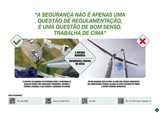 19
“A SEGURANÇA NÃO É APENAS UMA
QUESTÃO DE REGULAMENTAÇÃO,
É UMA QUESTÃO DE BOM SENSO.
TRABALHA DE CIMA”
RD 1644/2008 EN-280 RD 1215/1997 Anexo II apartado 1.3
Directiva 2006/42/CE
EM UMA MANOBRA VISTA DO NÍVEL DO CHÃO NÃO ESTAMOS CONSCIENTES
DAS COMPLICAÇÕES TÉCNICAS, RAJADAS DE VENTO, SITUAÇÕES DE PÂNICO
E OUTROS POSSÍVEIS IMPREVISTOS
O CONTROLE DA MANOBRA POR OPERADOR DESDE A PLATAFORMA DE
TRABALHO PERMITE UMA VISIBILIDADE PERMANENTE, CONTÍNUA E
PRÓXIMA A MANOBRA, O QUE GARANTE A SEGURANÇA NO SERVIÇO
A MESMA
MANOBRA
DIFERENTES PONTOS
DE VISTA
LINKS RELACIONADOS:
 