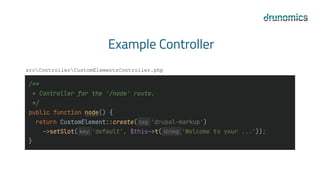 Example Controller
srcControllerCustomElementsController.php
 