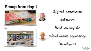 Recap from day 1
Digital e xperience


Software


Build vs. buy die


Cloud-native engineering


Developers
 