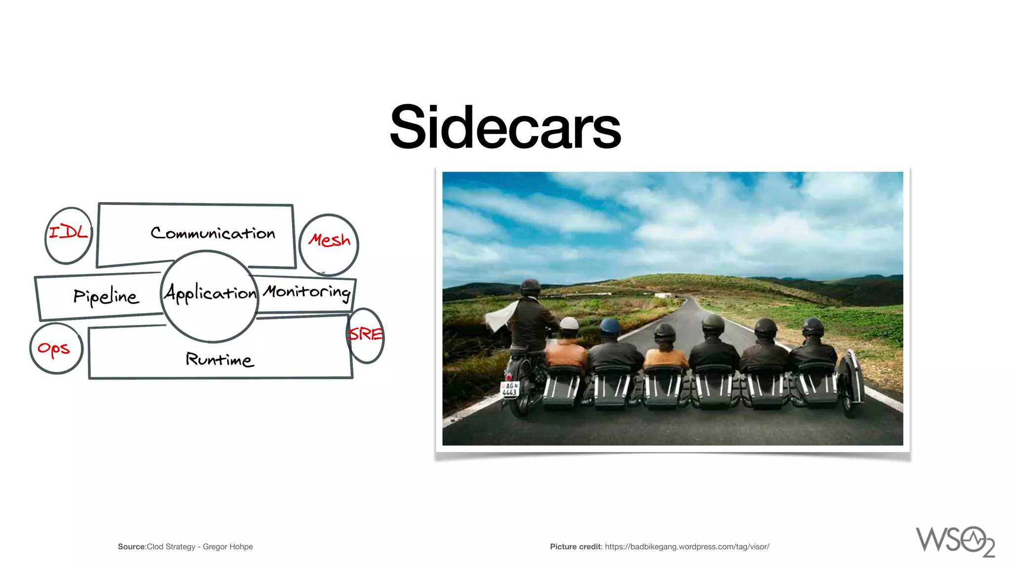 Sidecars
Picture credit: https://badbikegang.wordpress.com/tag/visor/
Source:Clod Strategy - Gregor Hohpe
 