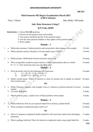 3rd Semester Computer Science and Engineering (ACU) Question papers | DOCX