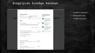 Διαχείριση Συνόλων Κανόνων
• Προσθήκη προσφορών
• Επεξεργασία τιμής
• Προβολή κρατήσεων
 
