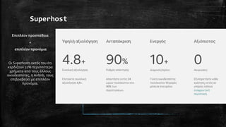 Superhost
Επιπλέον προσπάθεια
=
επιπλέον προνόμια
Οι Superhosts εκτός του ότι
κερδίζουν 22% περισσότερα
χρήματα από τους άλλους
οικοδεσπότες, η Airbnb, τους
επιβραβεύει με επιπλέον
προνόμια.
 