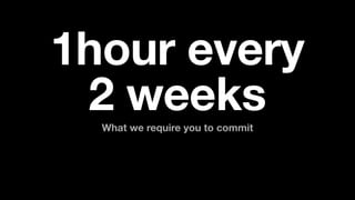 What we require you to commit
1hour every
2 weeks
 
