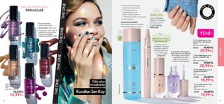 39
MAKYAJ
39
 
 The ONE Expert Care
Tırnak Cilası Temizleyici
75 ml.
Birim Fiyat 39.99TL/100 ml.
38722 39,00TL
29,99TL
 
 The ONE Expert Care
Tırnak Sertleştirici
8 ml.
Birim Fiyat 2.50TL/ ml.
41758 30,00TL
19,99TL
 
 The ONE Expert Care
Tırnak Serumu
8 ml.
Birim Fiyat 2.50TL/ ml.
41759 30,00TL
19,99TL
 
 The ONE Expert Care
Tırnak ve Kütikül Yağı
2 ml.
Birim Fiyat 16.50TL/ ml.
41760 49,00TL
32,99TL
 
﻿
THE ONE Gloss N'
Wear Oje
8 ml.
Birim Fiyat 2.12TL/ ml.
  25,00TL
16,99TL
40651
Galaxy
Gold
40652
Meteor
Crush
40653
Fuchsia
Burst
40654
Celestial
Violet
40655
Midnight
Blast
•	 Uzun süre kalıcı,
muhteşem parlaklık.
•	 Fındık yağı, kakao yağı ve
glikolik asit içeren bakım
kompleksi ile tırnak
bakımına yardımcı olma
•	 60 saniyede*
hızlı kuruma
•	 Colour Lift Teknolojisi ile
tırnak cilasını hızla çıkarır
•	 Tatlı badem yağı ve
ayçiçeği yağı içeren
Bitkisel Yağ Kompleksi ve
E Vitamini ile besler ve yumuşatır
•	 Aseton içermez
NASIL KULLANILIR?
Bir pamuğa uygulayıp tırnakları
dairesel hareketlerle ovalayın.
Tatlı
Badem
Yağı ile
besler
*Tüketici
testi
sonucu
Tırnakları anında
sertleştiren*, kalsiyum
içeriğiyle sadece 7
günde güçlendiren*
ve kırılmalara karşı
koruyan* tırnak
sertleştirici
Kalsiyum ile kırılma, çatlama ve
çizilmelere karşı korur; tırnakların
güçlenmesineyardımcıolur.
Ca
Calcium
Tırnak ve kütikülleri
besleyen, yumuşatan,
rahatlatan ve kalem
formatıyla kolay
sürülen tırnak ve
kütikül yağı
Aloe Vera ile rahatlatır


 
KurallarıSenKoy
PARLAK VE BAKIMLI
TIRNAKLAR
Göz alıcı
tırnaklarla
Keratin Boost Kompleksi,
Üzüm Özü, E ve C Vitamini
ile tırnakları canlandıran,
nemlendiren ve daha
sağlıklı görünmelerini
sağlayan tırnak serumu
YENİ!
38
 