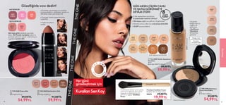 41
MAKYAJ
41
 
 THE ONE Aydınlatıcı
Sıkıştırılmış Pudra
10 g.
Birim Fiyat 5.50TL/ g.
  89,00TL
54,99TL


! Sünger veya
fırça kullanarak,
fondöten
ve kapatıcıdan
sonra uygulayın.
• Aydınlık
bitişle canlı ve
sağlıklı cilt
görünümü
• Soft Focus
Teknolojisi 	
ile kusursuz
görünüm
42215
Light
42216
Light Plus
42217
Medium
42218
Dark
42216 Light Plus
40828
Porcelain
Cool
40
*Tüketici testi sonucuna göre
8
saate
kadar
• Cildi nemlendiren formülü ile
8 saate kadar nemli bir cilt hissi*
• Gün boyu sağlıklı ve ışıltılı bir cilt görünümü*
• Normal ve kuru ciltler için orta seviye örtücülük
• 20 SPF koruma faktörü
GÜN AKSIN,CİLDİN CANLI
VE IŞILTILI GÖRÜNMEYE
DEVAM ETSİN!
40827
Vanilla
Neutral
40828
Porcelain
Cool
40829
Fair Nude
Cool
40830
Nude Pink
Warm
40831
Light Ivory
Neutral
40832
Natural Beige
Neutral
40833
Caramel
Warm
40834
Chestnut
Warm
Kontür uygulamasında kullanılabilir.
Her günü
güzelleştirmek için
KurallarıSenKoy
 
 The ONE Illuskin Aquaboost
Fondöten
30 ml.
Birim Fiyat 199.97TL/100 ml.
  89,00TL
59,99TL
 
﻿
Precision Fondöten Fırçası
Uzunluk: 16,5 cm. Çap: 1,3 cm.
29674 29,00TL
19,99TL
Fondöteninizi cildinize eşit bir şekilde
yedirmenizi sağlayarak daha yüksek
kapatıcılık ve doğal bitişli bir cilt
görünümü sağlayan fondöten
fırçası
Aydınlatıcı
Allık
Ruj
Göz Farı
• Dudaklar, göz bölgesi ve yanaklar
için bronzlaştırıcı, aydınlatıcı, kontür ve
allık etkisi veren çok amaçlı stik
• Yumuşak, kremsi yapısıyla kolay
uygulama
• Yoğun ve çarpıcı
renkler
36139
Shining
Star
36140
Stunning
Rose
36141
Dazzling
Brown
36142
Hot
Chocolate
40771
Rich
Burgundy
40767
Chic
Peony
40769
Coral
Blaze
MAT RENKLER
40768
Pastel
Pink
40770
Peachy
Pink
IŞILTILI RENKLER
Mat veya ışıltılı renklerle uzun süre
kalıcı, Silk Powder içeriğiyle ipeksi ve
pürüzsüz görünüm sunan, cilde kolayca
uygulanan pudra allık
Güzelliğinle wow dedirt!
 
 THE ONE Şekillendirici Stik
6 g.
Birim Fiyat 10.00TL/ g.
  94,00TL
59,99TL
 
 THE ONE Pudra Allık
6 g.
Birim Fiyat 9.17TL/ g.
  89,00TL
54,99TL


36142
Hot
Chocolate
4
0
7
6
9
C
o
ral Blaze
 