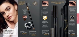 47
MAKYAJ
47
• 5 kat daha fazla hacim*
• %84 daha fazla kıvrım*
• Özel tasarlanmış
Fortemente fırça ile
kirpikleri 8° derece
kaldırma*
• Besleyici, güçlendirici ve
belirginleştirici formül
• Kalıcılık ve bulaşmama**
*
Maskara
uygulanmamış
kirpiklerle
yapılan
klinik
test
sonucuna
göre
**
Tüketici
testi
sonucuna
göre
Özel tasarlanmış
Fortemente fırça, kavisli
yapısı ve yumuşak
kılları ile göz alıcı bir
şekile sahiptir. Kirpiklere
kökten uca ulaşan fırça,
her bir kirpiği nazikçe
kıvırarak kaldırır.
• Özel olarak geliştirilen
serum ile kirpikleri
güçlendirme***
• Uzunluk ve hacim***
• E vitamini ile bakım***
• Yoğun pigmentlerle
siyah görünüm
***Kullananların
%80’i
onayladı.
 
 Giordani Gold Incredible
Length Potion Maskara
8 ml.
Birim Fiyat 7.50TL/ ml.
34751 104,00TL
59,99TL
Formülündeki
güçlendirici serum ve
bitkisel özler içeren özel
balmumu karışımı ile
kirpiklerinizin hiç
olmadığı kadar güçlü,
bakımlı ve baştan
çıkarıcı bir hacme sahip
olmasına yardımcı olur.
Çift taraflı lüks kaş
kalemi kadifemsi ve
kremsi bir doku
yaratır, doğal
pudramsı
bir bitiş sağlar.
İçeriğindeki
E vitamini ile
kaşlarınızı besler.
33093
Brown
 
 Giordani Gold
Volumising Fortemente
Maskara
8 ml.
Birim Fiyat 7.12TL/ ml.
  99,00TL
56,99TL
35990
 
 İkili Kalemtıraş
Ebat: 3,5 x 2,8 x 2,5 cm.
27730 16,00TL
12,99TL



46
BİR BAKIŞLA
HER ŞEYİ
DEĞİŞTİRİN!
GÜÇLÜ VE ETKİLEYİCİ
KİRPİKLER
MÜKEMMEL
GÖRÜNEN
KAŞLAR
 
 Giordani Gold Çift Taraflı
Kaş Kalemi
1.2 g.
Birim Fiyat 33.33TL/ g.
  69,00TL
39,99TL
33093
Rengi
dağıtarak
kaşları
şekillendirir.

 