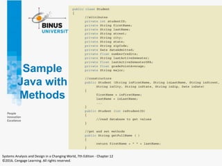 Sample
Java with
Methods
Systems Analysis and Design in a Changing World, 7th Edition - Chapter 12
©2016. Cengage Learning. All rights reserved.
 
