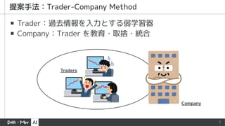 7
▪ Trader：過去情報を入力とする弱学習器
▪ Company：Trader を教育・取捨・統合
 
