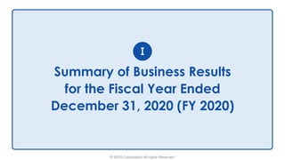 © SIOS Corporation All rights Reserved.
Summary of Business Results
for the Fiscal Year Ended
December 31, 2020 (FY 2020)
Ⅰ
 