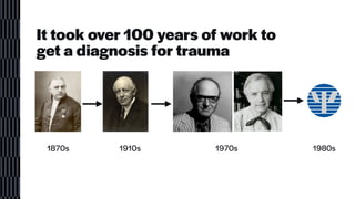 It took over 100 years of work to
get a diagnosis for trauma
1870s 1910s 1970s 1980s
 
